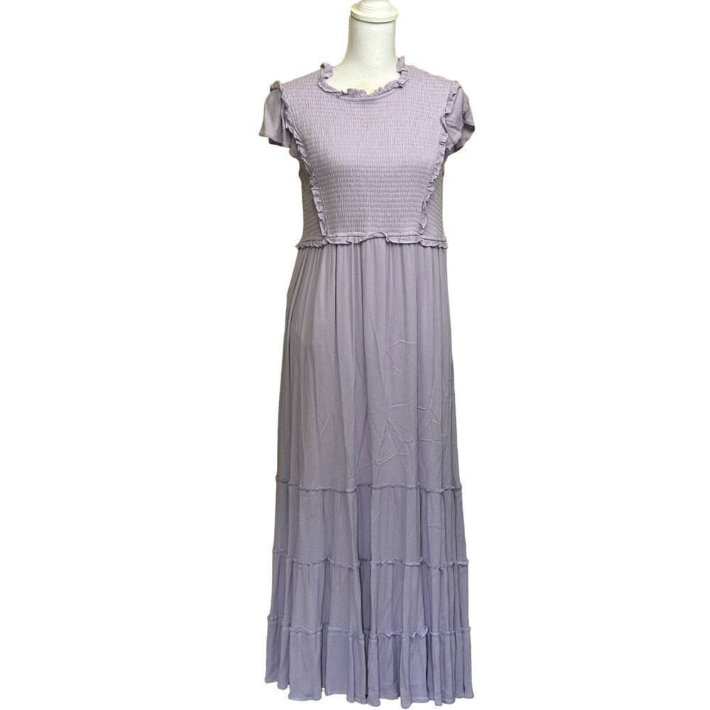 In Loom Lavender Smocked Tiered Maxi Dress Romantic Cottagecore FeminineLarge